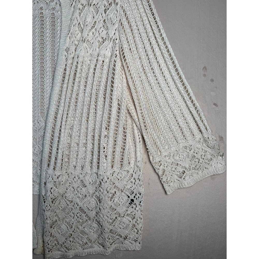 Investments Cardigan Women 2X Cream Excellent Crochet Pointelle Open Front Boho - Picture 5 of 7